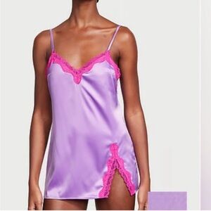 Victorias Secret Women's Purple and Pink Lace Trim Slip